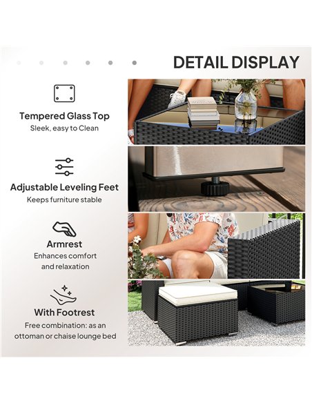 Outsunny 3 Pieces Garden Furniture Set w/ Cushions, PE Rattan Wicker Conversation Corner Sofa Set - pic 198723 | FastDaddyshop