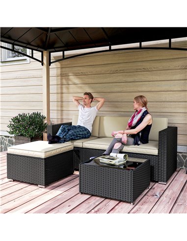 Outsunny 3 Pieces Garden Furniture Set w/ Cushions, PE Rattan Wicker Conversation Corner Sofa Set