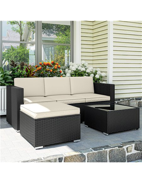 Outsunny 3 Pieces Garden Furniture Set w/ Cushions, PE Rattan Wicker Conversation Corner Sofa Set - pic 198725 | FastDaddyshop