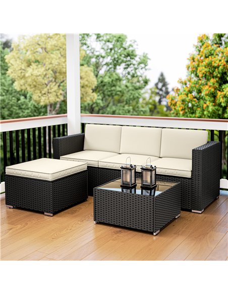 Outsunny 3 Pieces Garden Furniture Set w/ Cushions, PE Rattan Wicker Conversation Corner Sofa Set - pic 198726 | FastDaddyshop