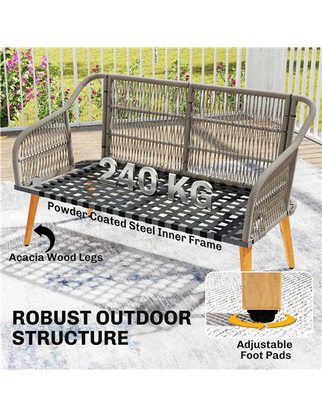 Outsunny 4 Piece Rattan Garden Furniture Set with Loveseat, Armchairs, Wood Table, Wicker Patio Conversation Set, Cream White - pic 198732 | FastDaddyshop