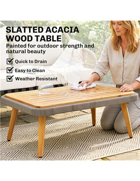 Outsunny 4 Piece Rattan Garden Furniture Set with Loveseat, Armchairs, Wood Table, Wicker Patio Conversation Set, Cream White - pic 198734 | FastDaddyshop