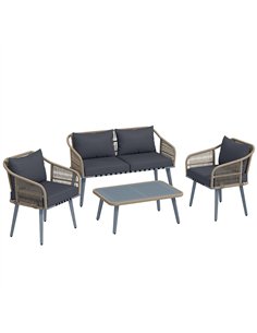 Outsunny 4 Piece Rattan Garden Furniture Set with Loveseat, Wicker Patio Conversation Set, Grey