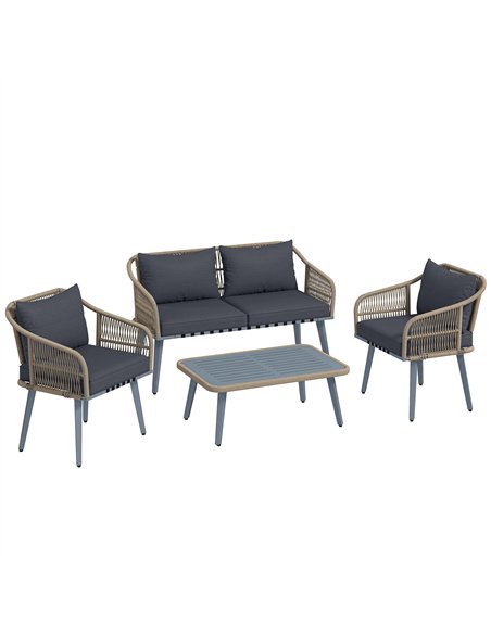 Outsunny 4 Piece Rattan Garden Furniture Set with Loveseat, Wicker Patio Conversation Set, Grey - pic 198736 | FastDaddyshop