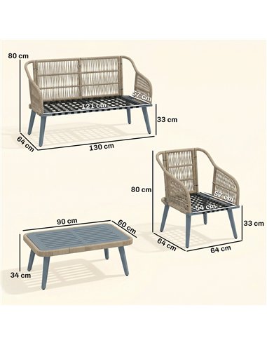 Outsunny 4 Piece Rattan Garden Furniture Set with Loveseat, Wicker Patio Conversation Set, Grey