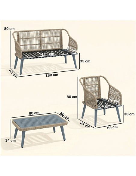 Outsunny 4 Piece Rattan Garden Furniture Set with Loveseat, Wicker Patio Conversation Set, Grey - pic 198738 | FastDaddyshop
