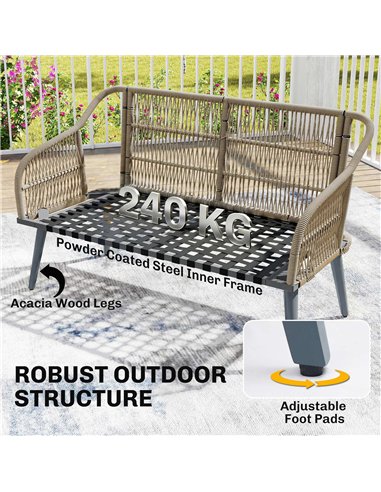 Outsunny 4 Piece Rattan Garden Furniture Set with Loveseat, Wicker Patio Conversation Set, Grey