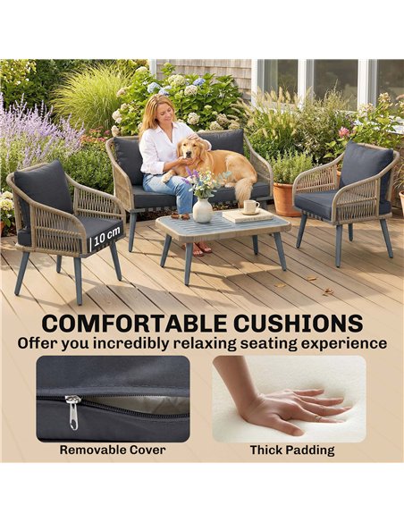 Outsunny 4 Piece Rattan Garden Furniture Set with Loveseat, Wicker Patio Conversation Set, Grey - pic 198742 | FastDaddyshop