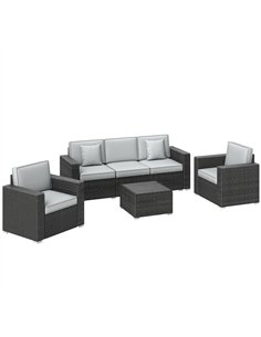 Outsunny 5 Seater Rattan Garden Furniture Set with Wide Armrests, Cushions, Pillows for Patio, Dark Grey