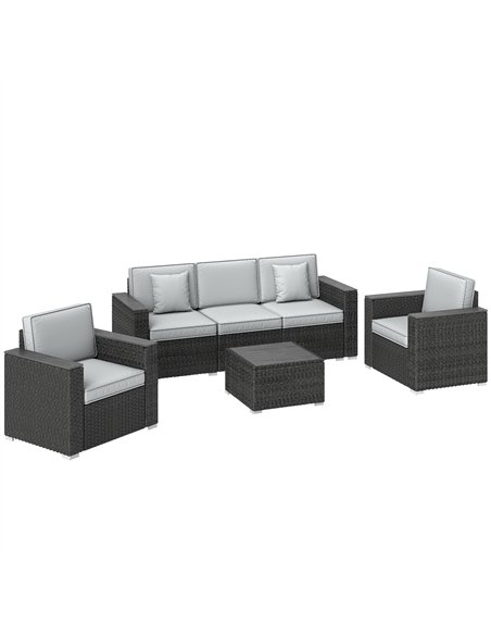 Outsunny 5 Seater Rattan Garden Furniture Set with Wide Armrests, Cushions, Pillows for Patio, Dark Grey - pic 198745 | FastDaddyshop