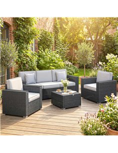 Outsunny 5 Seater Rattan Garden Furniture Set with Wide Armrests, Cushions, Pillows for Patio, Dark Grey 2