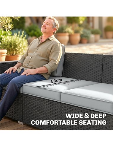 Outsunny 5 Seater Rattan Garden Furniture Set with Wide Armrests, Cushions, Pillows for Patio, Dark Grey