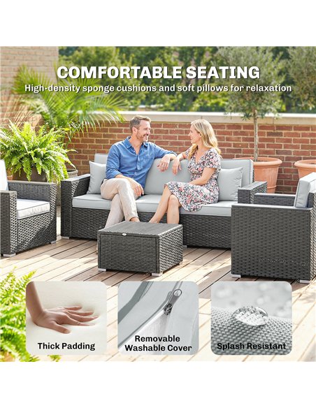 Outsunny 5 Seater Rattan Garden Furniture Set with Wide Armrests, Cushions, Pillows for Patio, Dark Grey - pic 198751 | FastDaddyshop