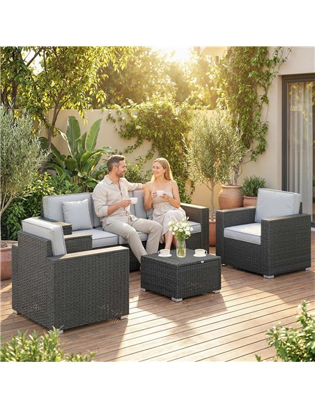 Outsunny 5 Seater Rattan Garden Furniture Set with Wide Armrests, Cushions, Pillows for Patio, Dark Grey - pic 198752 | FastDaddyshop
