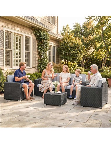 Outsunny 5 Seater Rattan Garden Furniture Set with Wide Armrests, Cushions, Pillows for Patio, Dark Grey