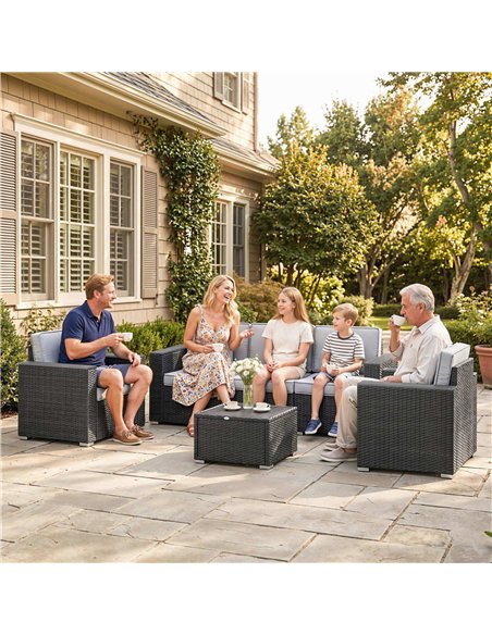 Outsunny 5 Seater Rattan Garden Furniture Set with Wide Armrests, Cushions, Pillows for Patio, Dark Grey - pic 198753 | FastDaddyshop