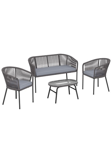 Outsunny 4 Piece Garden Furniture Set, Rope Garden Sofa Set with 1 Loveseat 2 Chairs Tempered Glass Table Cushions, Dark Grey - pic 198754 | FastDaddyshop
