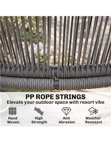 Outsunny 4 Piece Garden Furniture Set, Rope Garden Sofa Set with 1 Loveseat 2 Chairs Tempered Glass Table Cushions, Dark Grey