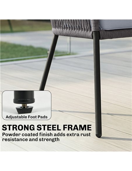 Outsunny 4 Piece Garden Furniture Set, Rope Garden Sofa Set with 1 Loveseat 2 Chairs Tempered Glass Table Cushions, Dark Grey - pic 198761 | FastDaddyshop