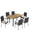 Outsunny 7 Piece Rattan Garden Furniture Set, 6 Seater Garden Table and 6 Stackable Chairs with Extendable Acacia Wood Tabletop
