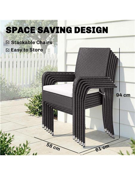 Outsunny 7 Piece Rattan Garden Furniture Set, 6 Seater Garden Table and 6 Stackable Chairs with Extendable Acacia Wood Tabletop - pic 198769 | FastDaddyshop