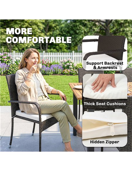 Outsunny 7 Piece Rattan Garden Furniture Set, 6 Seater Garden Table and 6 Stackable Chairs with Extendable Acacia Wood Tabletop - pic 198770 | FastDaddyshop