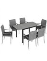 Outsunny 7 Piece Rattan Garden Furniture Set, 6 Seater Garden Table and 6 Stackable Chairs with Extendable Acacia Wood Tabletop