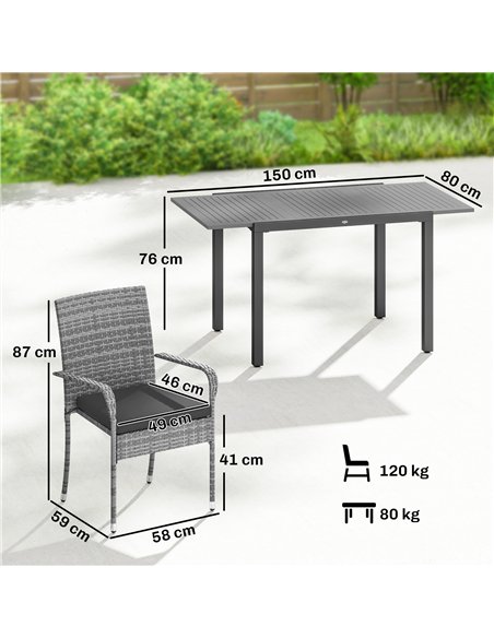 Outsunny 7 Piece Rattan Garden Furniture Set, 6 Seater Garden Table and 6 Stackable Chairs with Extendable Acacia Wood Tabletop - pic 198774 | FastDaddyshop