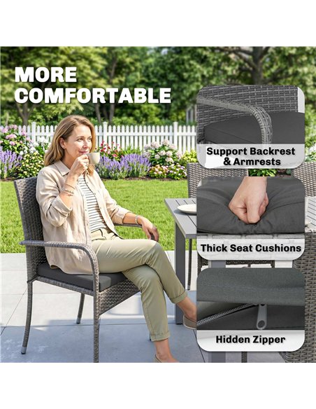 Outsunny 7 Piece Rattan Garden Furniture Set, 6 Seater Garden Table and 6 Stackable Chairs with Extendable Acacia Wood Tabletop - pic 198779 | FastDaddyshop