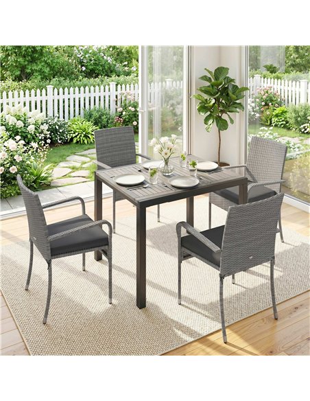 Outsunny 7 Piece Rattan Garden Furniture Set, 6 Seater Garden Table and 6 Stackable Chairs with Extendable Acacia Wood Tabletop - pic 198780 | FastDaddyshop