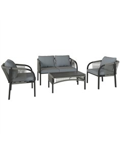 Outsunny 4 Piece Rattan Garden Furniture Set with Loveseat, Armchairs, Table, Steel Frame Wicker Patio Conversation Set, Grey