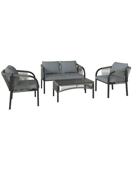 Outsunny 4 Piece Rattan Garden Furniture Set with Loveseat, Armchairs, Table, Steel Frame Wicker Patio Conversation Set, Grey - pic 198781 | FastDaddyshop