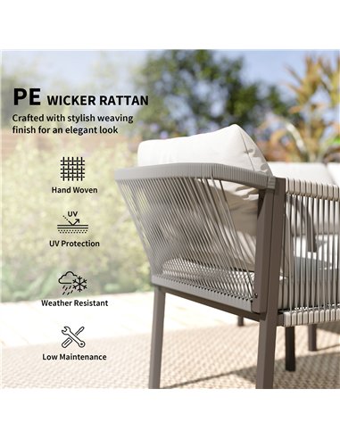 Outsunny 4 Piece Rattan Garden Furniture Set with Loveseat, Armchairs, Table, Steel Frame Wicker Patio Conversation Set, Grey