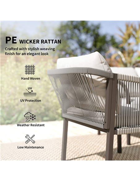 Outsunny 4 Piece Rattan Garden Furniture Set with Loveseat, Armchairs, Table, Steel Frame Wicker Patio Conversation Set, Grey - pic 198785 | FastDaddyshop