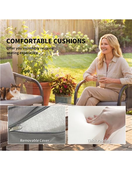 Outsunny 4 Piece Rattan Garden Furniture Set with Loveseat, Armchairs, Table, Steel Frame Wicker Patio Conversation Set, Grey - pic 198786 | FastDaddyshop