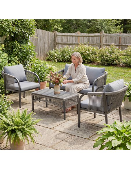 Outsunny 4 Piece Rattan Garden Furniture Set with Loveseat, Armchairs, Table, Steel Frame Wicker Patio Conversation Set, Grey - pic 198789 | FastDaddyshop