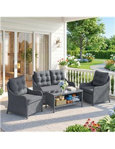 Outsunny 4-Piece Wicker Patio Furniture Set with 2 Armchairs, Loveseat, Glass Coffee Table, Conversation Sofa Set, Dark Grey 2