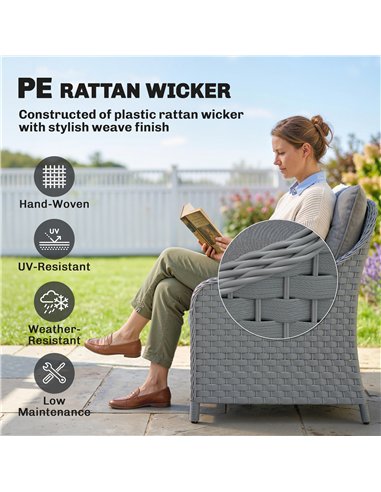 Outsunny 4-Piece Wicker Patio Furniture Set with 2 Armchairs, Loveseat, Glass Coffee Table, Conversation Sofa Set, Dark Grey