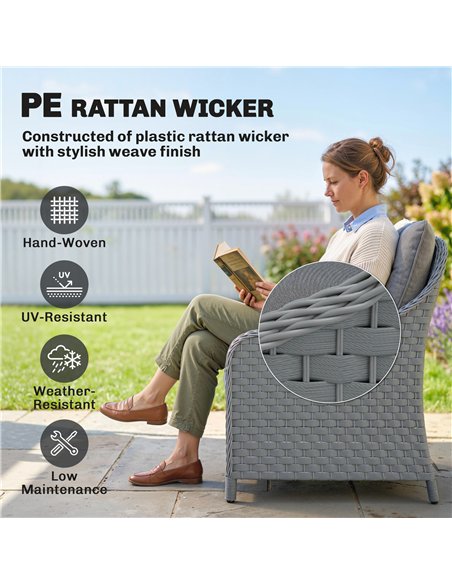 Outsunny 4-Piece Wicker Patio Furniture Set with 2 Armchairs, Loveseat, Glass Coffee Table, Conversation Sofa Set, Dark Grey - pic 198796 | FastDaddyshop