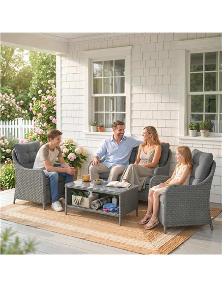 Outsunny 4-Piece Wicker Patio Furniture Set with 2 Armchairs, Loveseat, Glass Coffee Table, Conversation Sofa Set, Dark Grey - pic 198798 | FastDaddyshop