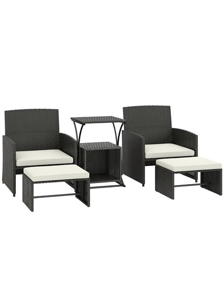Outsunny 6 Piece Rattan Garden Furniture, Space-Saving Patio Furniture Set with Nesting Tables, Chairs, Stools, Cushions, Black - pic 198799 | FastDaddyshop
