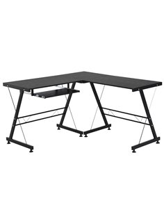 HOMCOM Office Gaming Work L Shape Desk with Keyboard Tray, Black