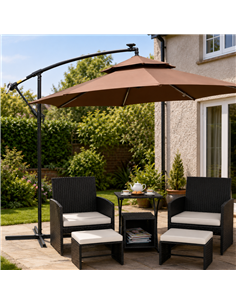 Outsunny 6 Piece Rattan Garden Furniture, Space-Saving Patio Furniture Set with Nesting Tables, Chairs, Stools, Cushions, Black 2
