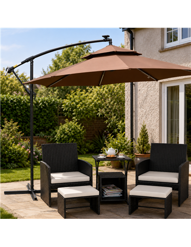 Outsunny 6 Piece Rattan Garden Furniture, Space-Saving Patio Furniture Set with Nesting Tables, Chairs, Stools, Cushions, Black