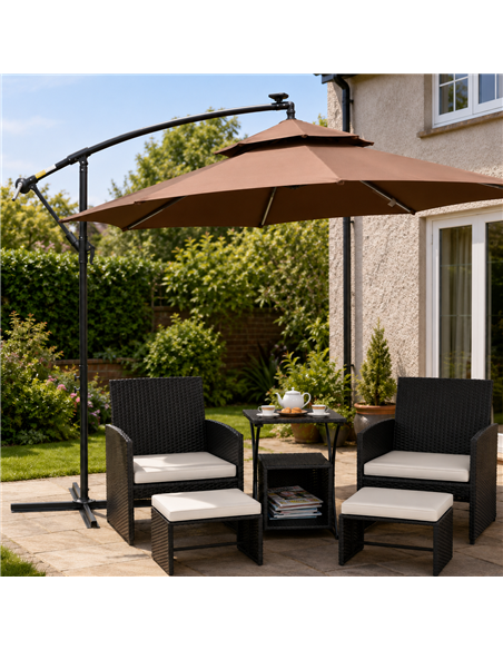 Outsunny 6 Piece Rattan Garden Furniture, Space-Saving Patio Furniture Set with Nesting Tables, Chairs, Stools, Cushions, Black - pic 198800 | FastDaddyshop
