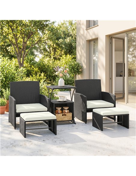 Outsunny 6 Piece Rattan Garden Furniture, Space-Saving Patio Furniture Set with Nesting Tables, Chairs, Stools, Cushions, Black - pic 198801 | FastDaddyshop