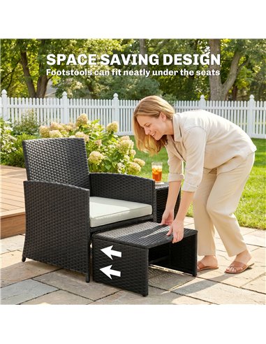 Outsunny 6 Piece Rattan Garden Furniture, Space-Saving Patio Furniture Set with Nesting Tables, Chairs, Stools, Cushions, Black