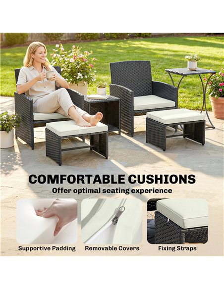 Outsunny 6 Piece Rattan Garden Furniture, Space-Saving Patio Furniture Set with Nesting Tables, Chairs, Stools, Cushions, Black - pic 198807 | FastDaddyshop