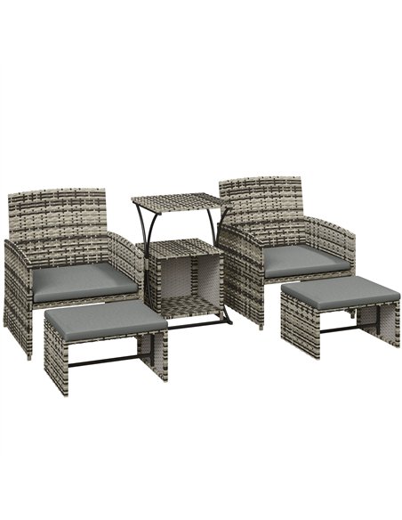 Outsunny 6 Piece Rattan Garden Furniture, Space-Saving Patio Furniture Set with Nesting Tables, Chairs, Stools, Cushions, Grey - pic 198808 | FastDaddyshop