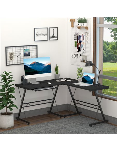 HOMCOM Office Gaming Work L Shape Desk with Keyboard Tray, Black - pic 19881 | FastDaddyshop